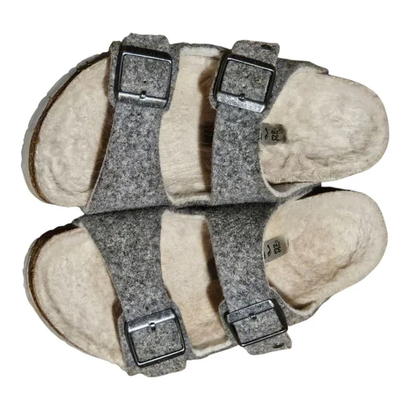 Kids' Birkenstock Grey Beige Shearling Lined Sandals US 2 (Little Girl) - Picture 10 of 15